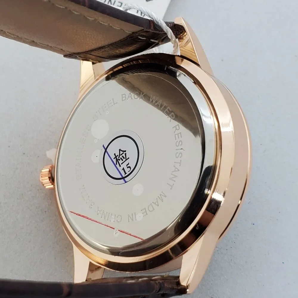 40MM Men's Watch Gold Case Black Dial Brown Leather Bands‎ Roman Numerals Date
